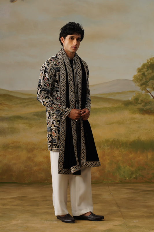 Shahbaz Black Velvet Nakshi Beadwork Kurta Set