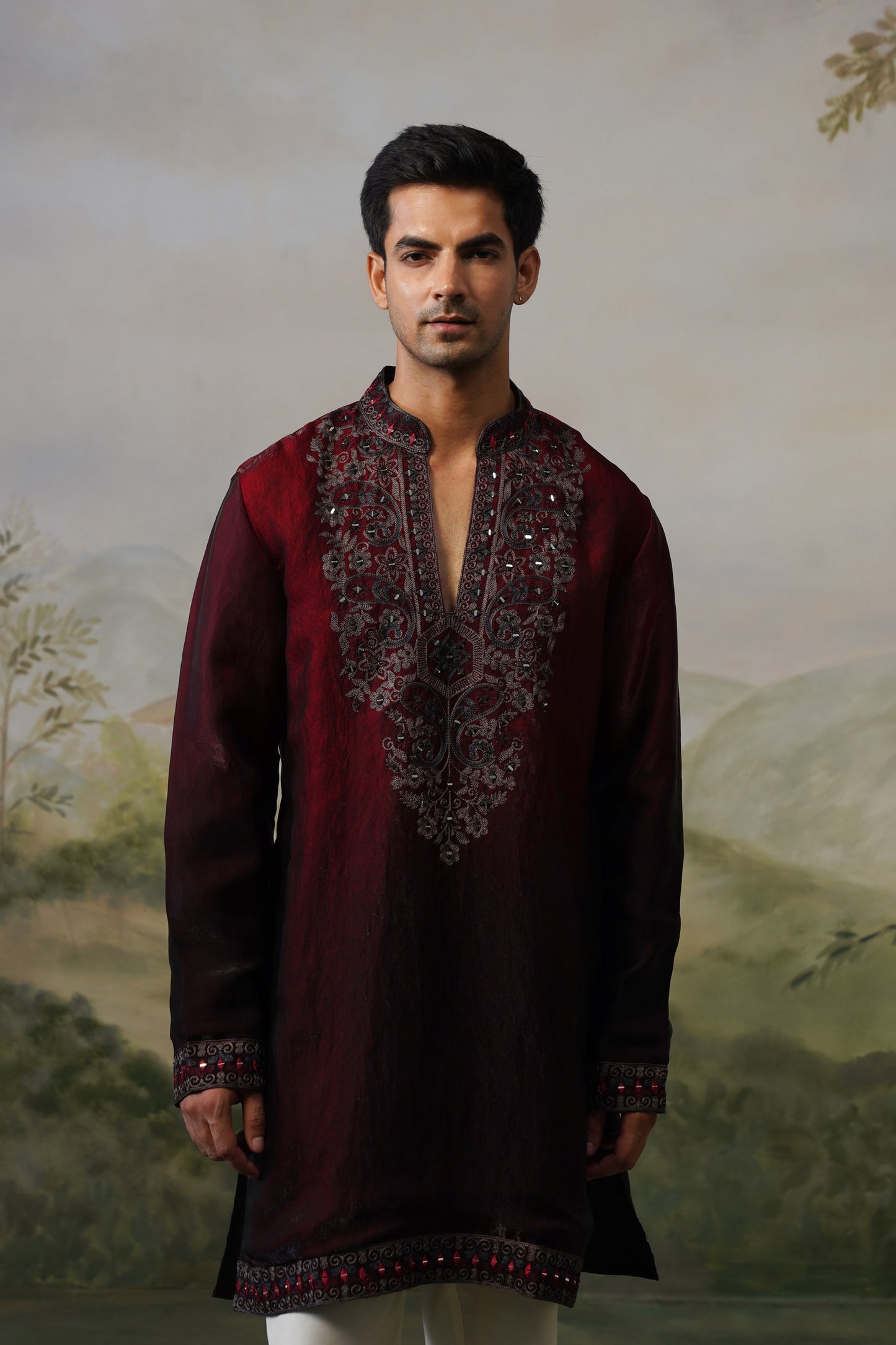 Sikander Maroon Mirror Embroidered Kurta Set