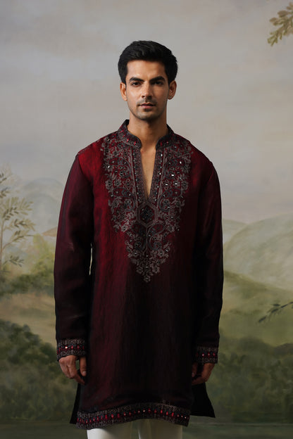 Sikander Maroon Mirror Embroidered Kurta Set