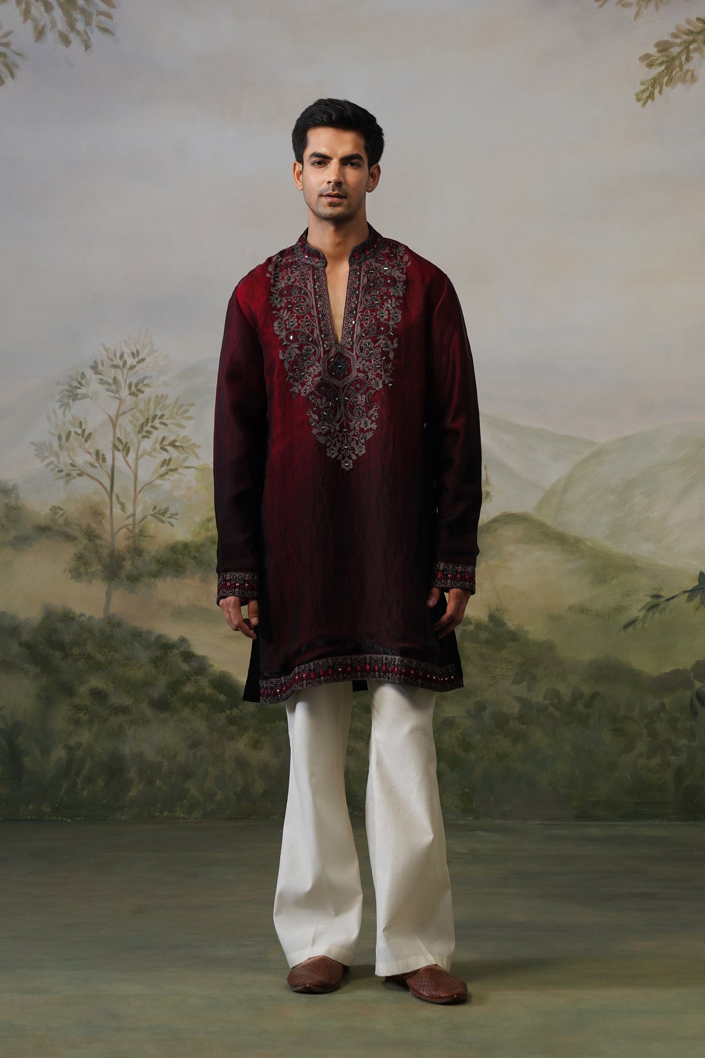 Sikander Maroon Mirror Embroidered Kurta Set
