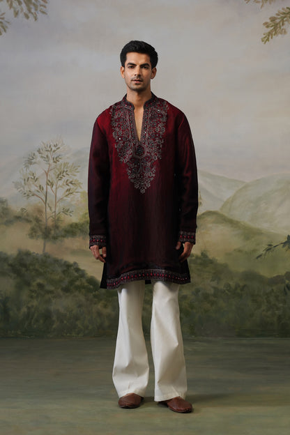 Sikander Maroon Mirror Embroidered Kurta Set