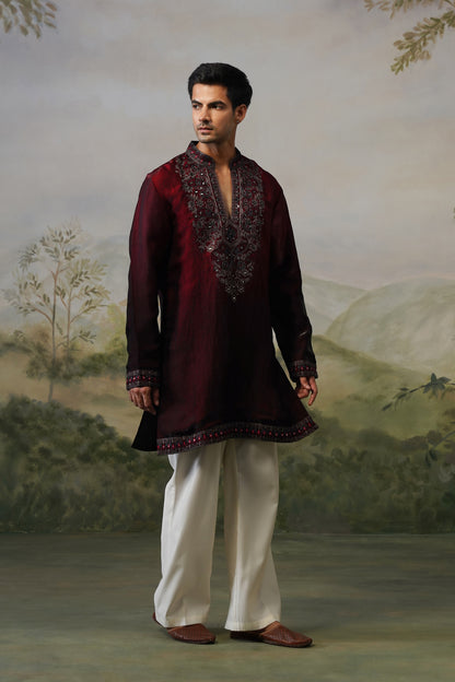 Sikander Maroon Mirror Embroidered Kurta Set