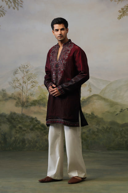 Sikander Maroon Mirror Embroidered Kurta Set