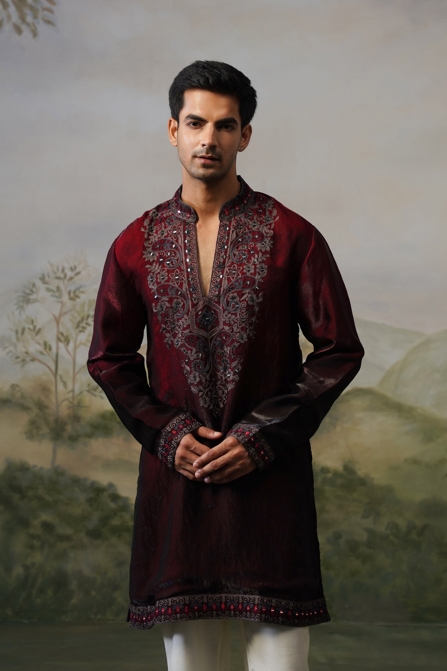 Sikander Maroon Mirror Embroidered Kurta Set