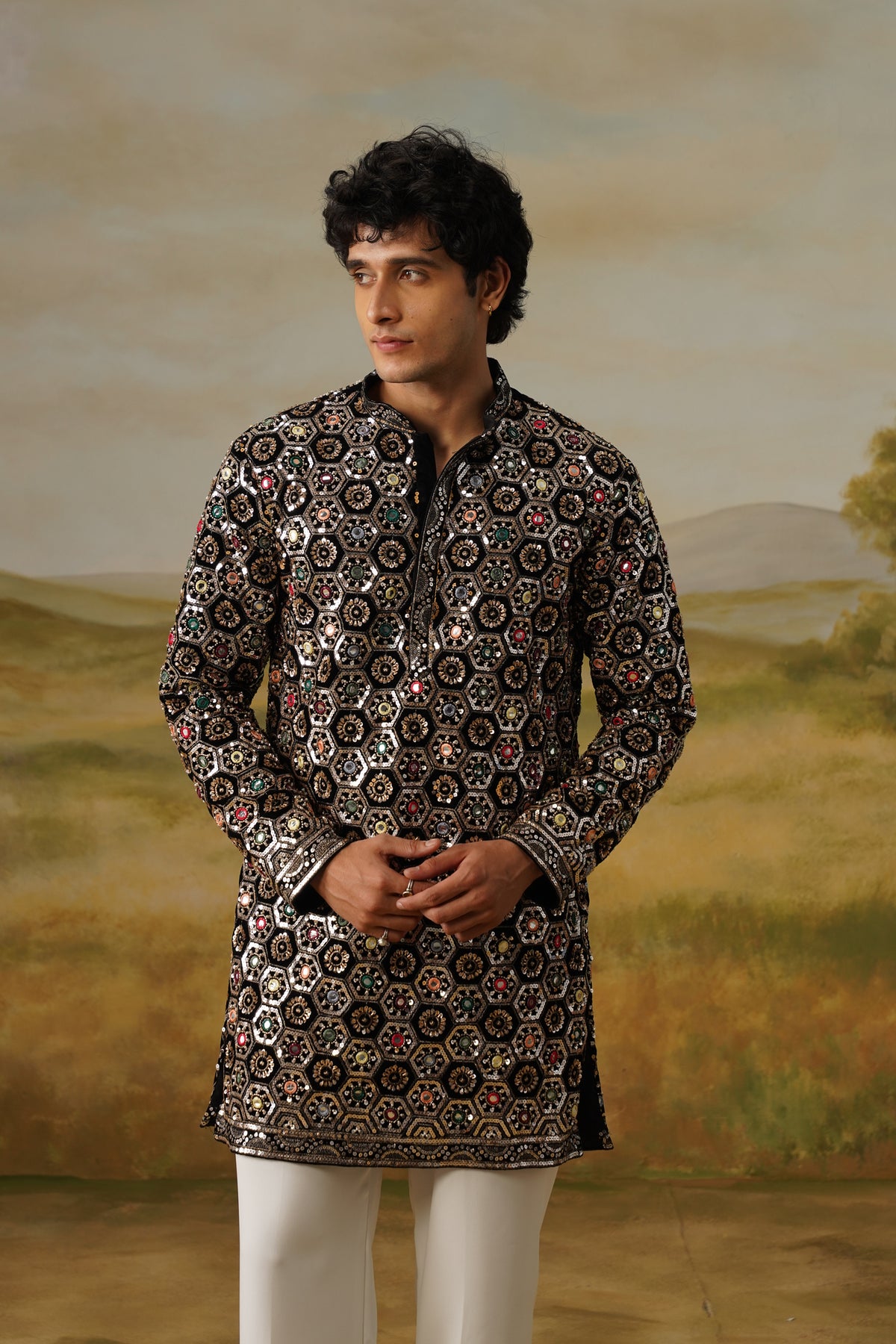 Shabistan Black Sequin Embroidered Kurta Set