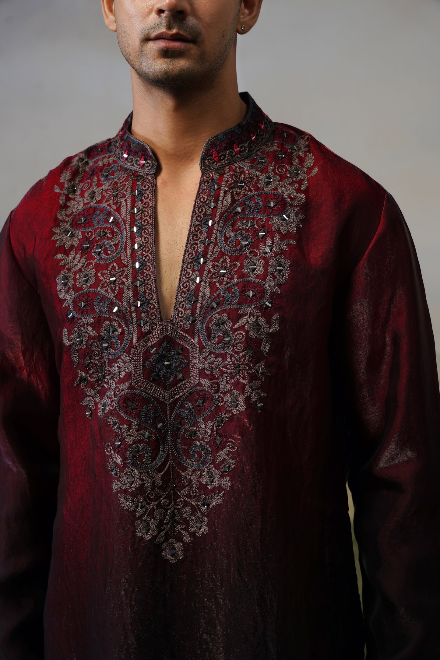 Sikander Maroon Mirror Embroidered Kurta Set