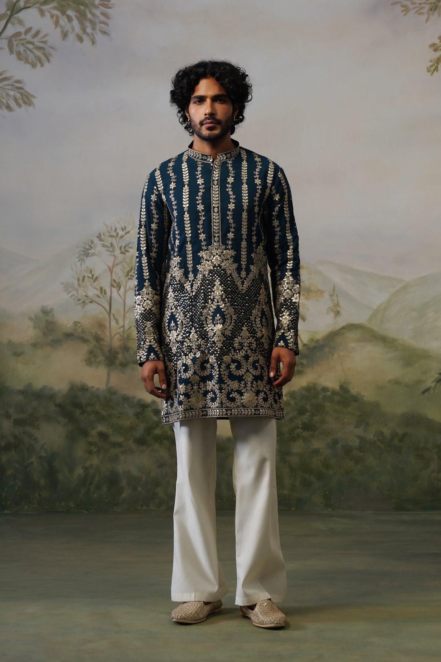Zafar Navy Threadwork Kurta Set