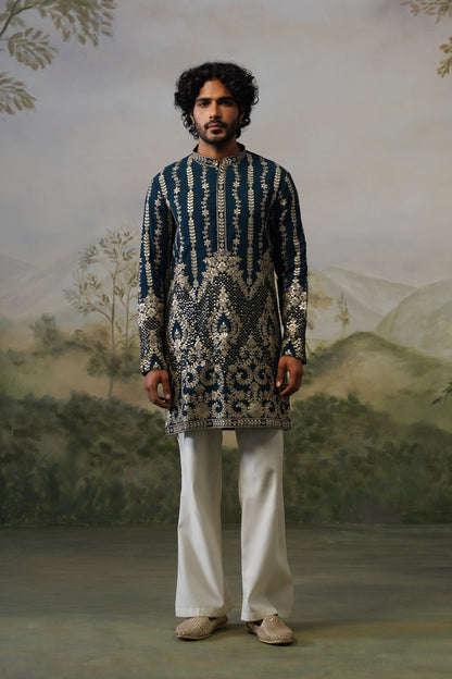 Zafar Navy Threadwork Kurta Set