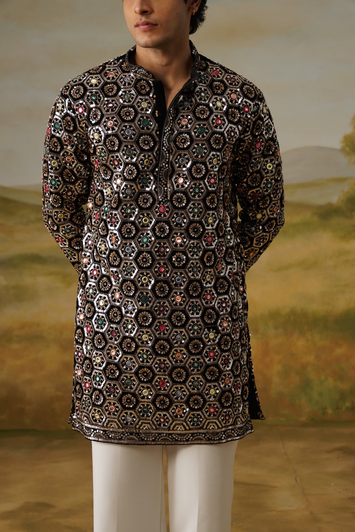 Shabistan Black Sequin Embroidered Kurta Set