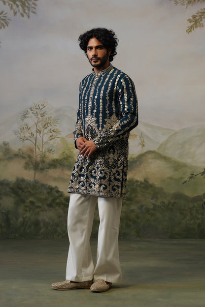 Zafar Navy Threadwork Kurta Set