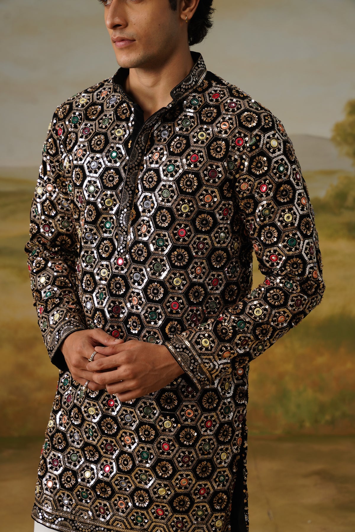 Shabistan Black Sequin Embroidered Kurta Set
