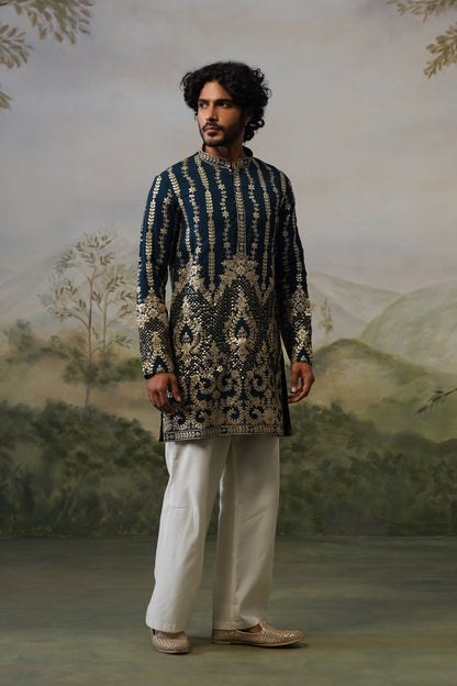 Zafar Navy Threadwork Kurta Set