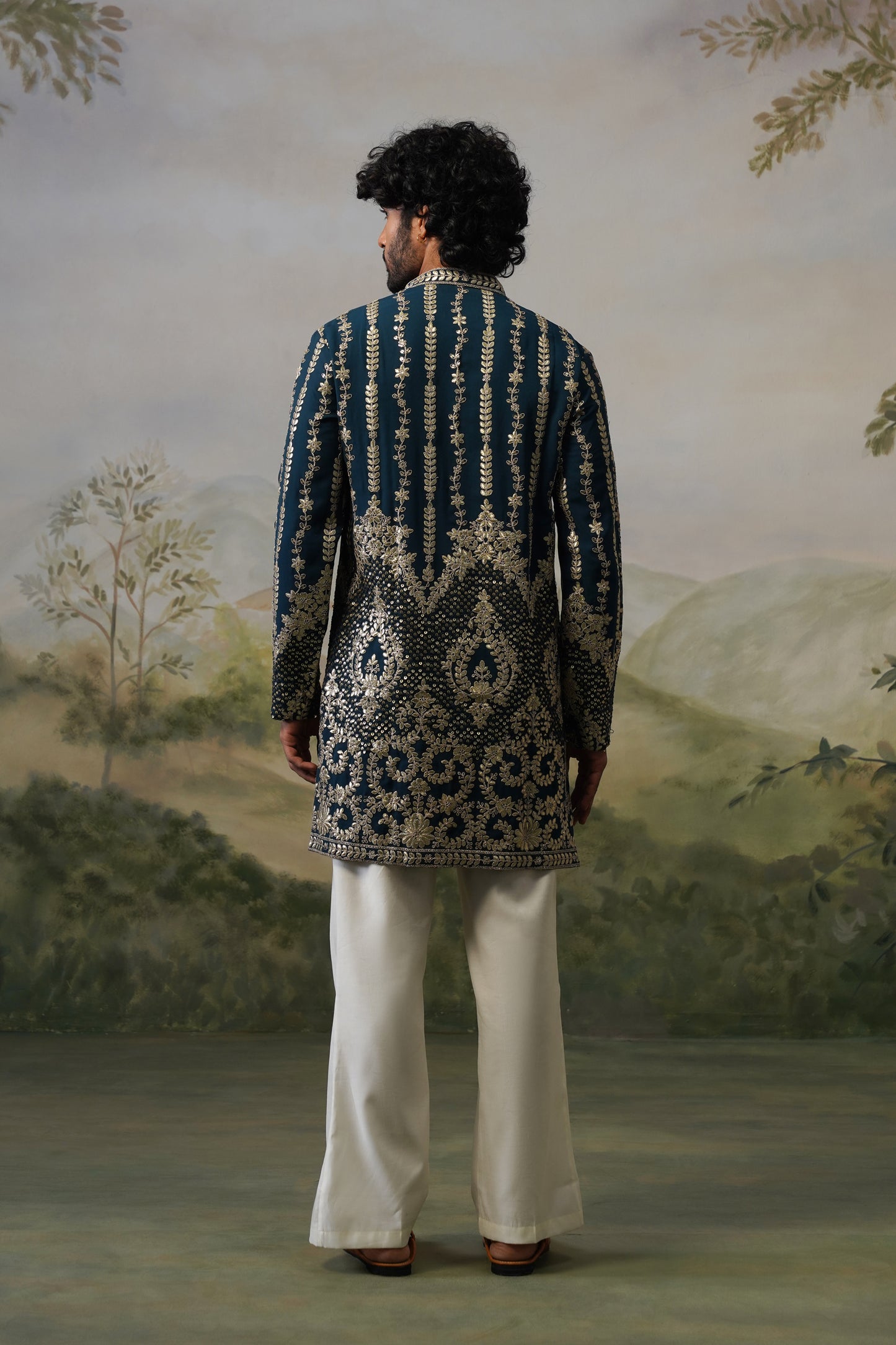 Zafar Navy Threadwork Kurta Set