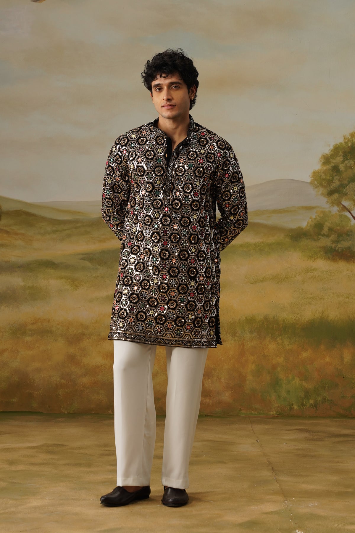 Shabistan Black Sequin Embroidered Kurta Set
