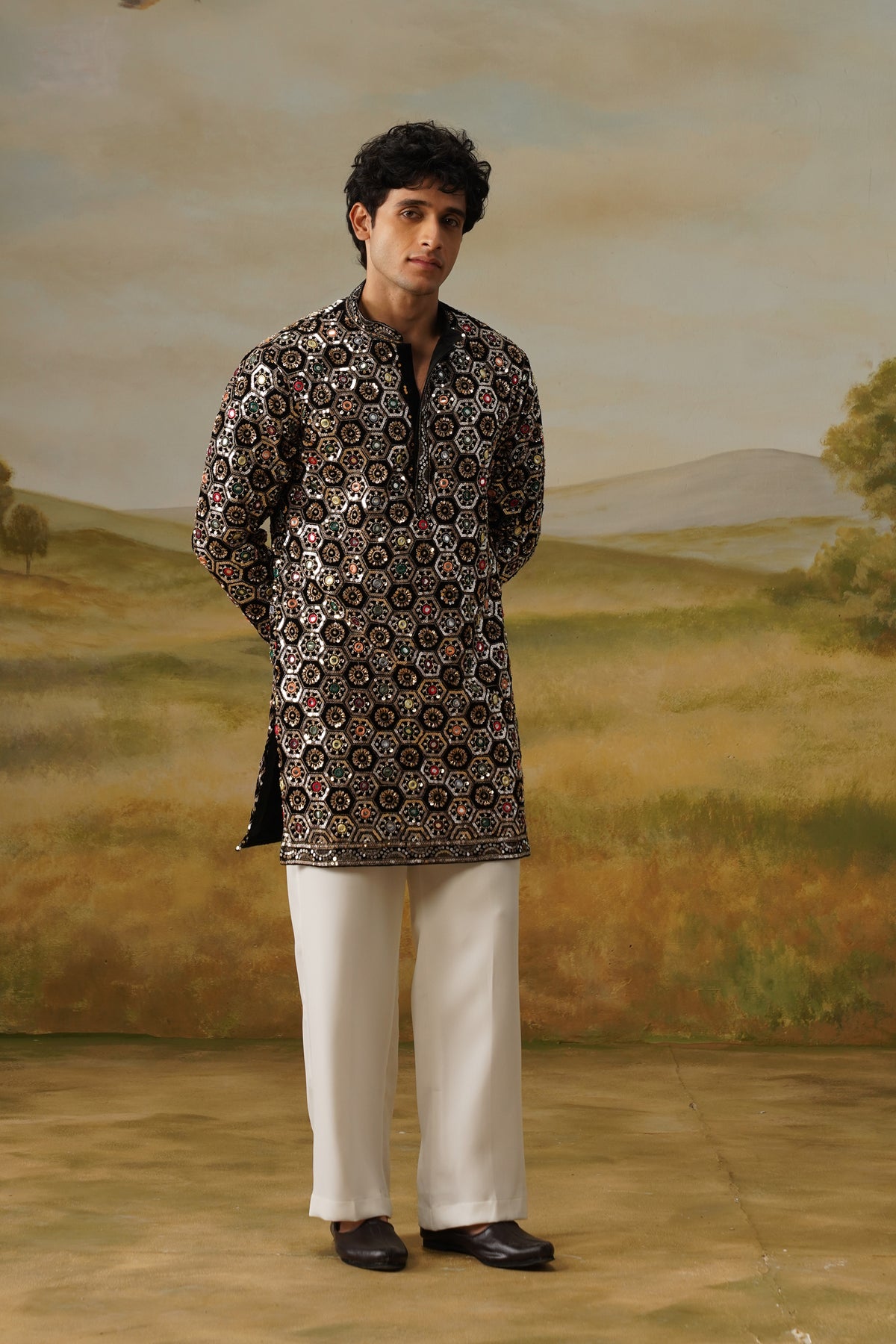 Shabistan Black Sequin Embroidered Kurta Set