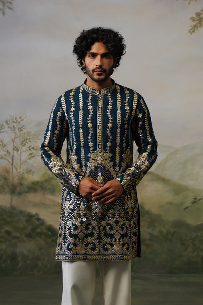 Zafar Navy Threadwork Kurta Set