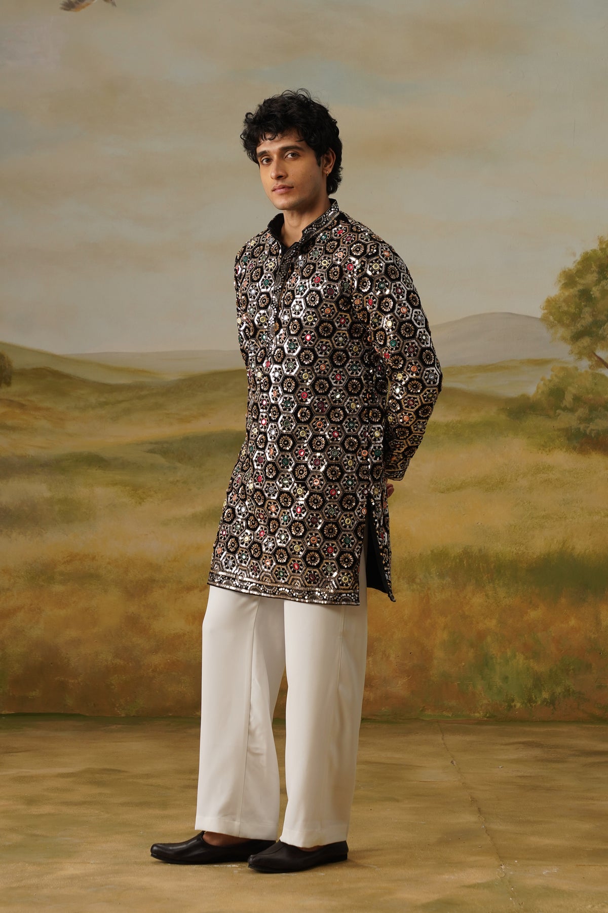 Shabistan Black Sequin Embroidered Kurta Set
