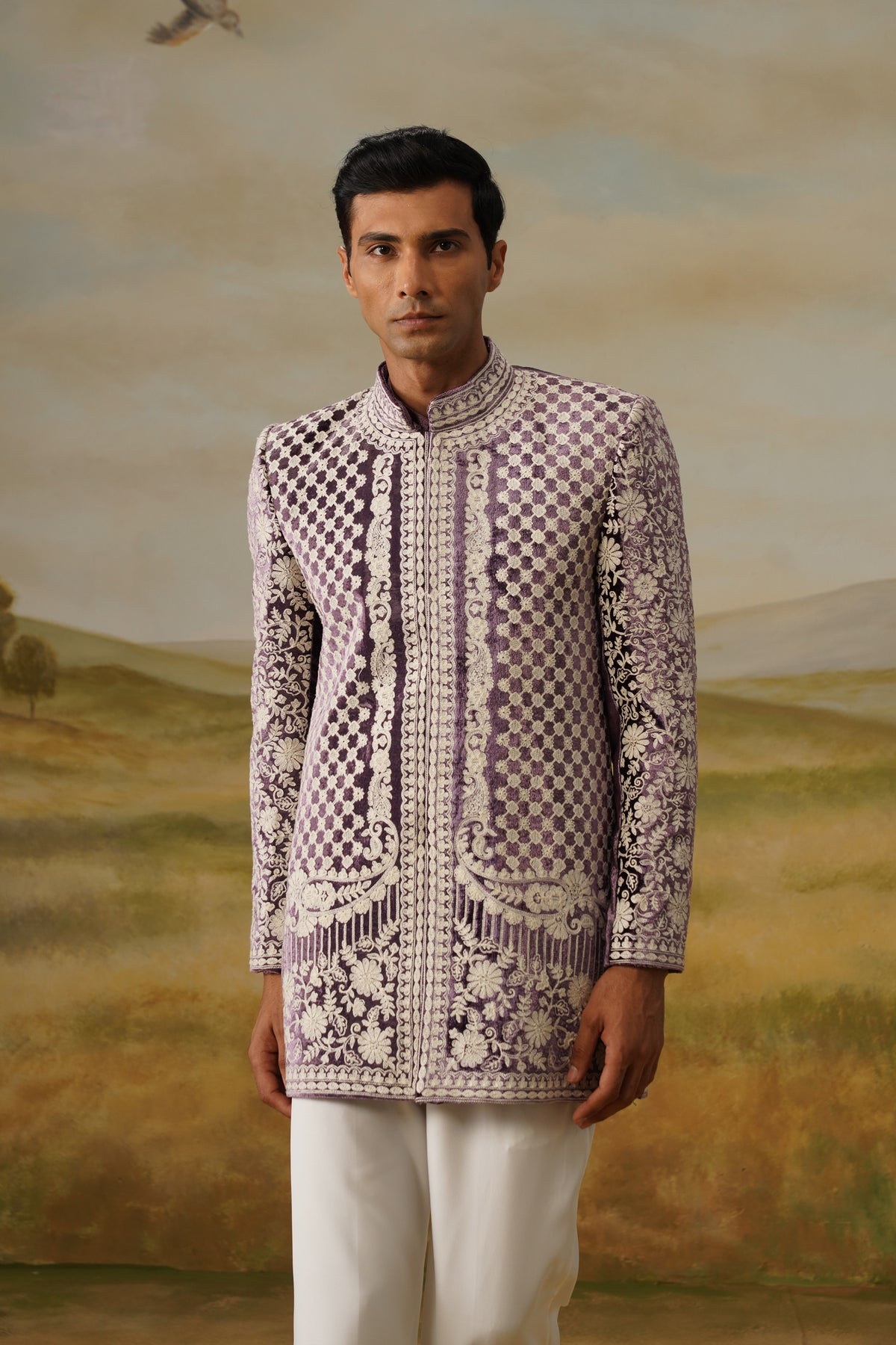 Jamun Plum Resham Threadwork Jodhpuri Set