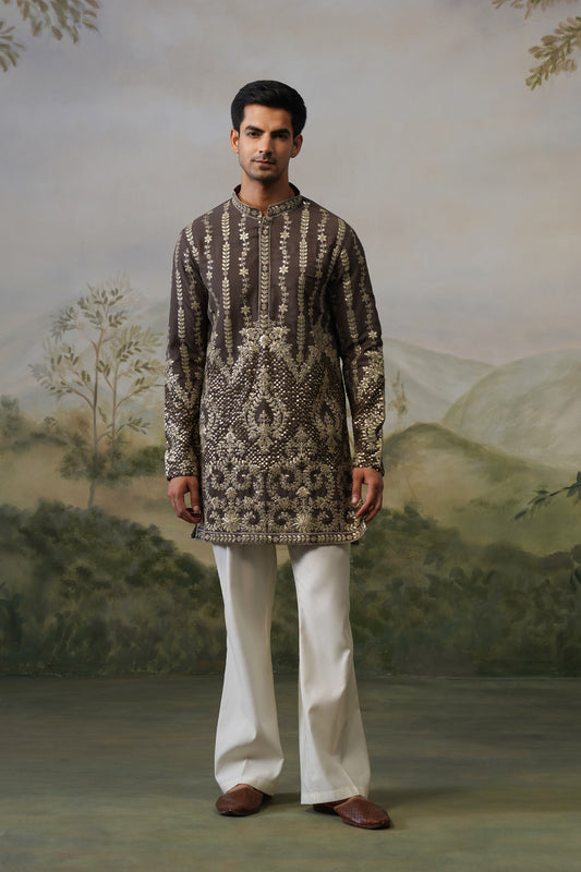 Rudra Taupe Cord Threadwork Kurta Set