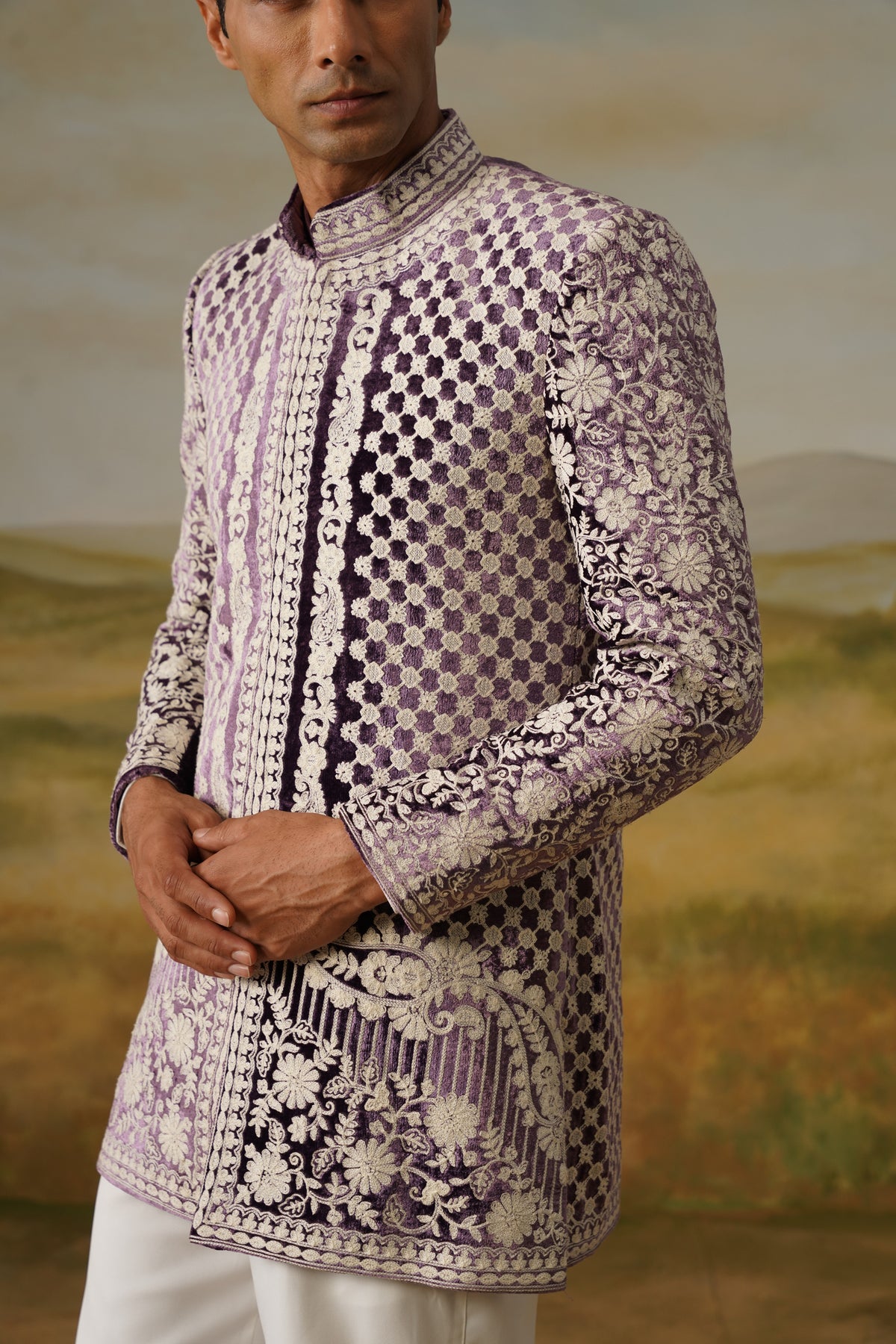 Jamun Plum Resham Threadwork Jodhpuri Set