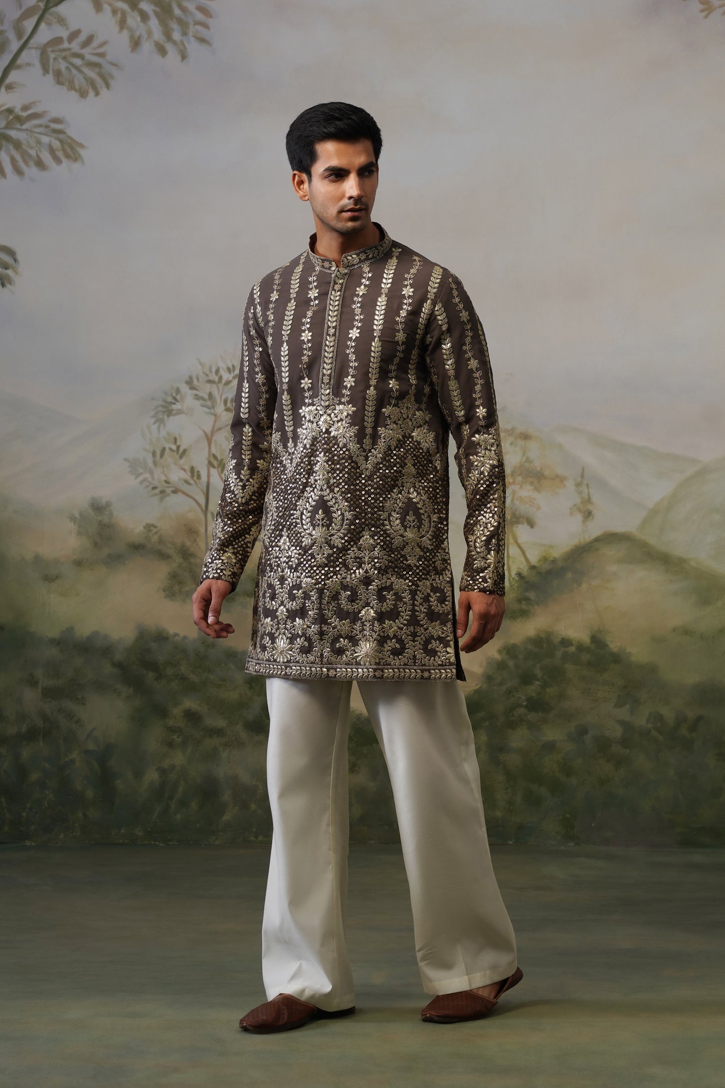 Rudra Taupe Cord Threadwork Kurta Set