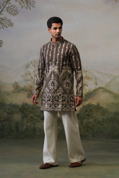Rudra Taupe Cord Threadwork Kurta Set