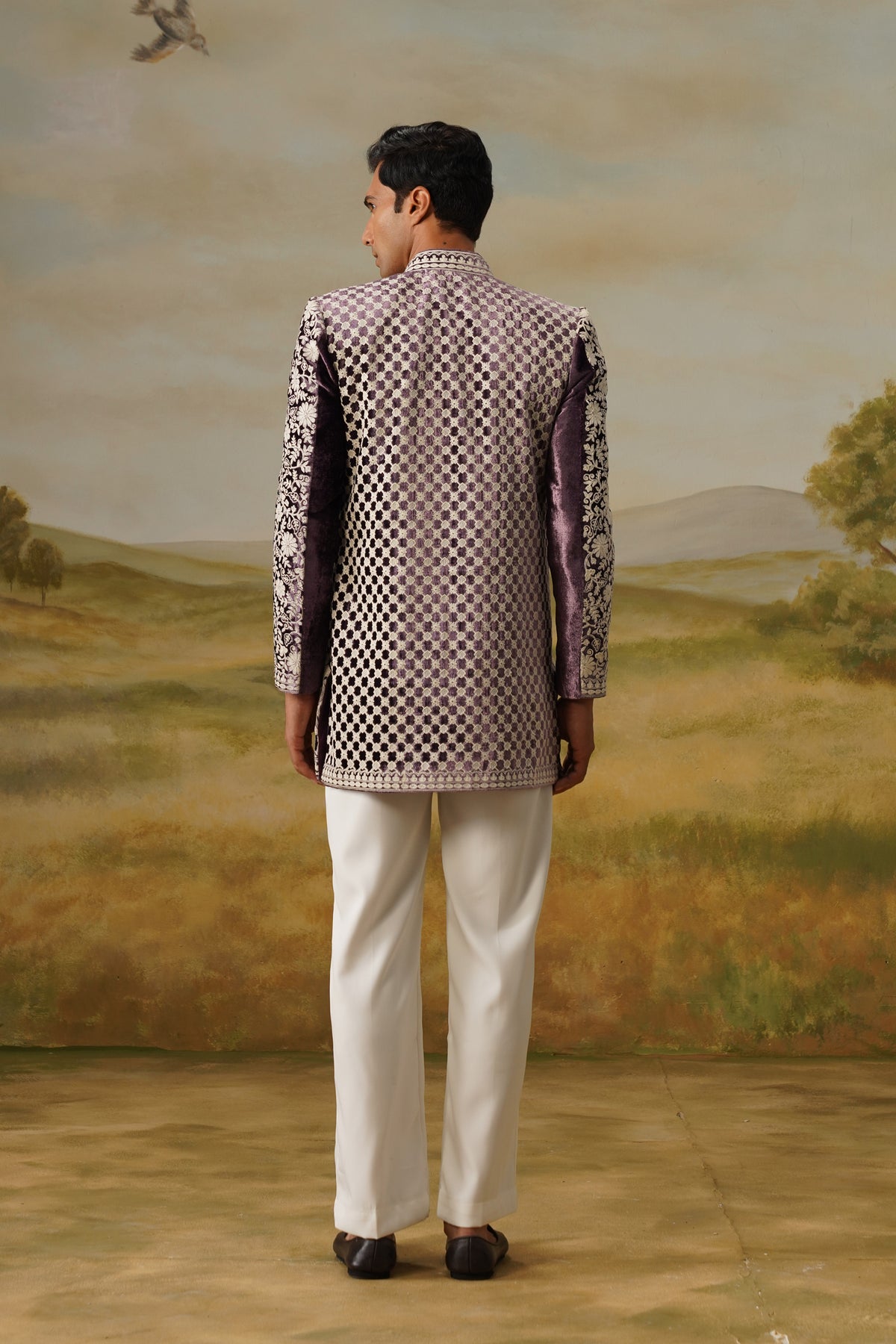 Jamun Plum Resham Threadwork Jodhpuri Set