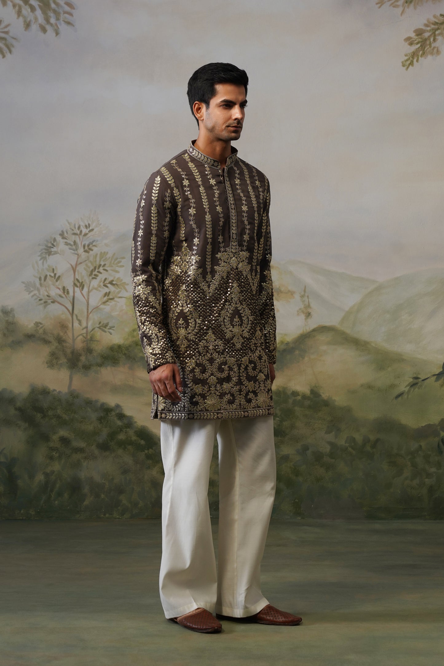 Rudra Taupe Cord Threadwork Kurta Set