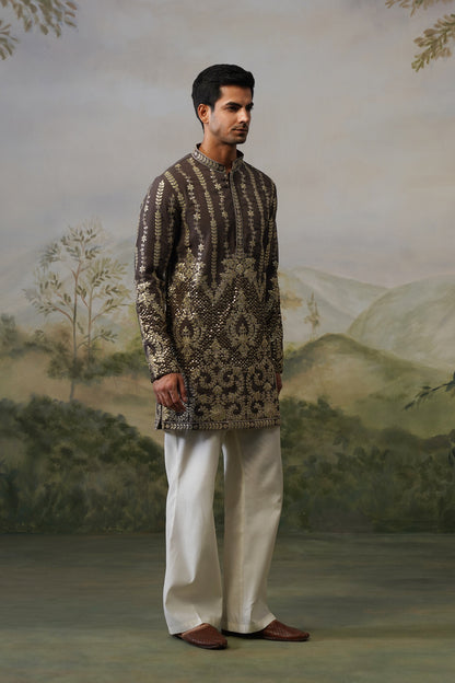 Rudra Taupe Cord Threadwork Kurta Set