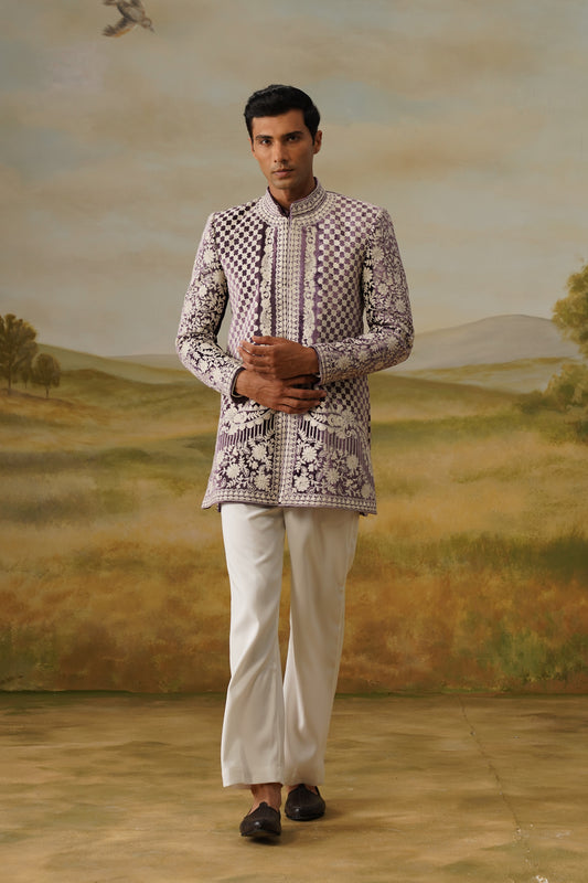 Jamun Plum Resham Threadwork Jodhpuri Set