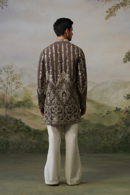 Rudra Taupe Cord Threadwork Kurta Set