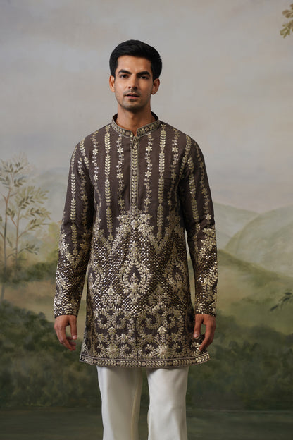 Rudra Taupe Cord Threadwork Kurta Set