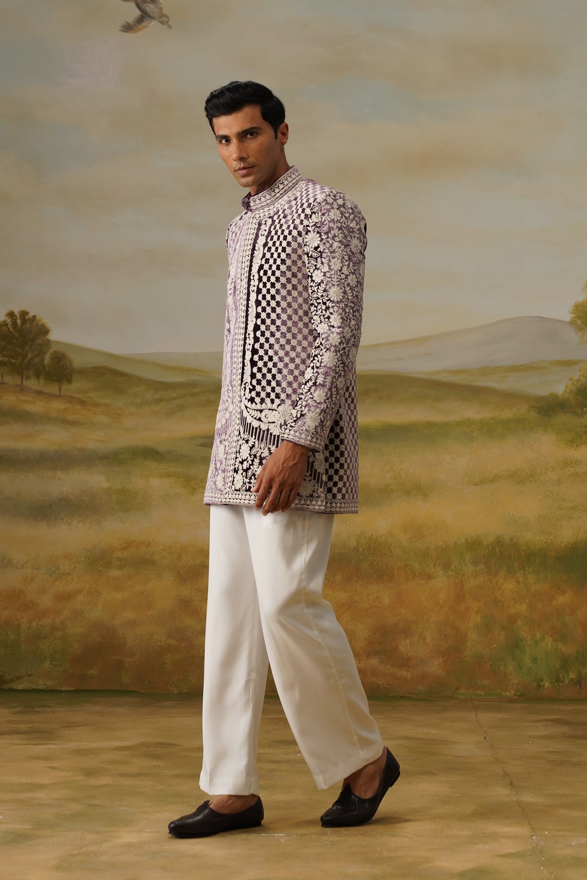 Jamun Plum Resham Threadwork Jodhpuri Set