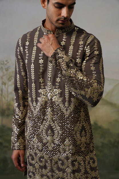 Rudra Taupe Cord Threadwork Kurta Set