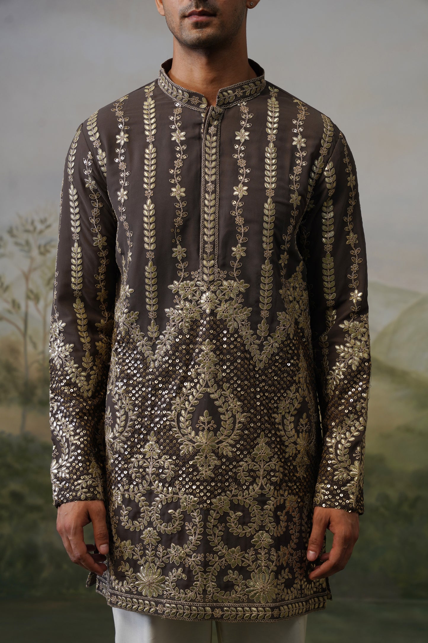 Rudra Taupe Cord Threadwork Kurta Set