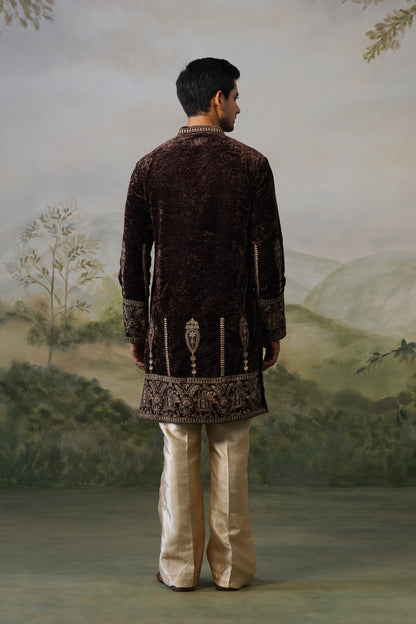 Kaveri Brown Velvet Cord Threadwork Kurta Set