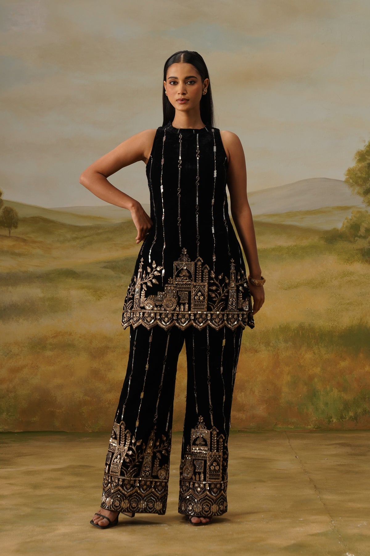 Haveli Black Velvet Bead Embroidered Co-ord