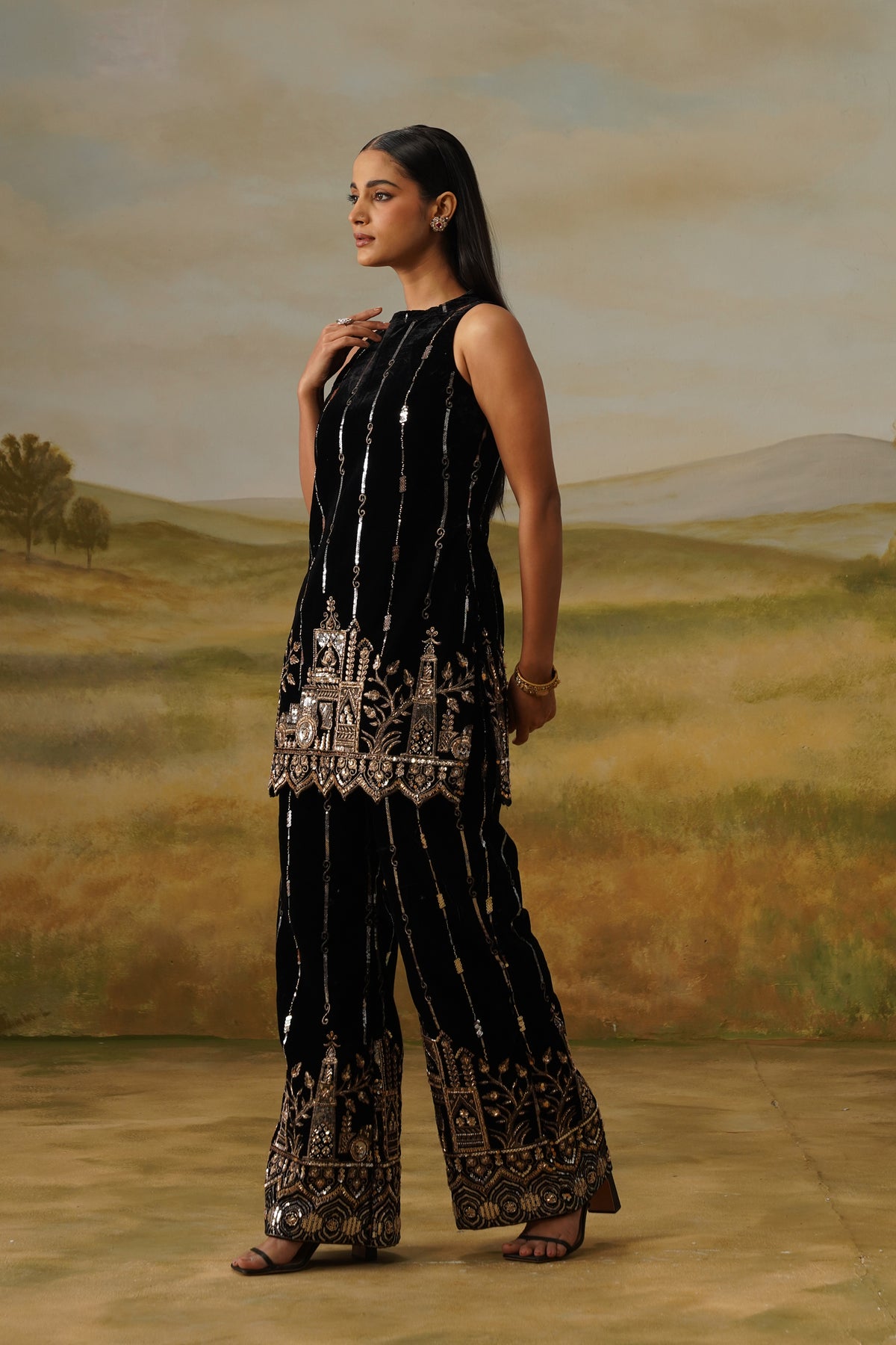 Haveli Black Velvet Bead Embroidered Co-ord