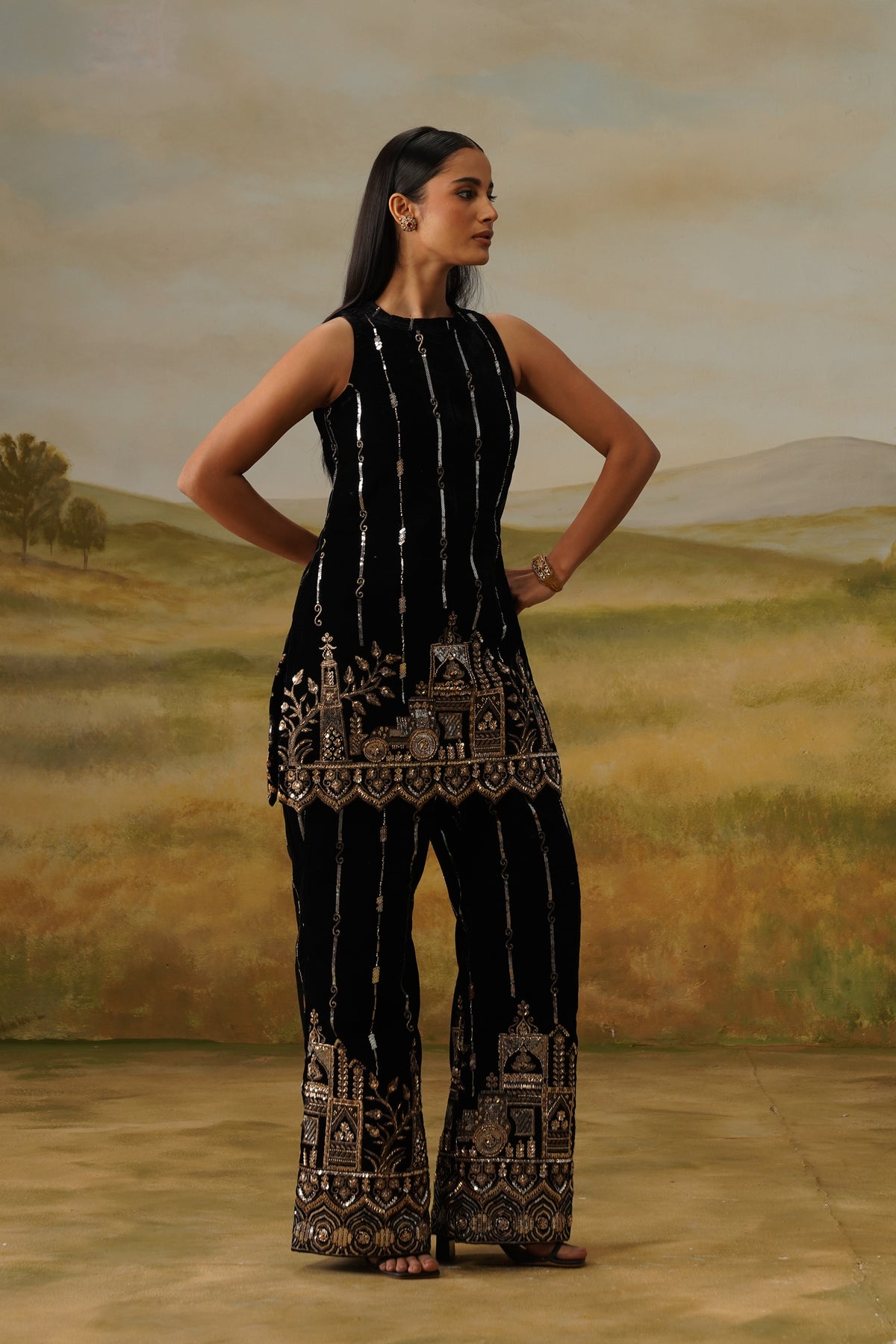 Haveli Black Velvet Bead Embroidered Co-ord
