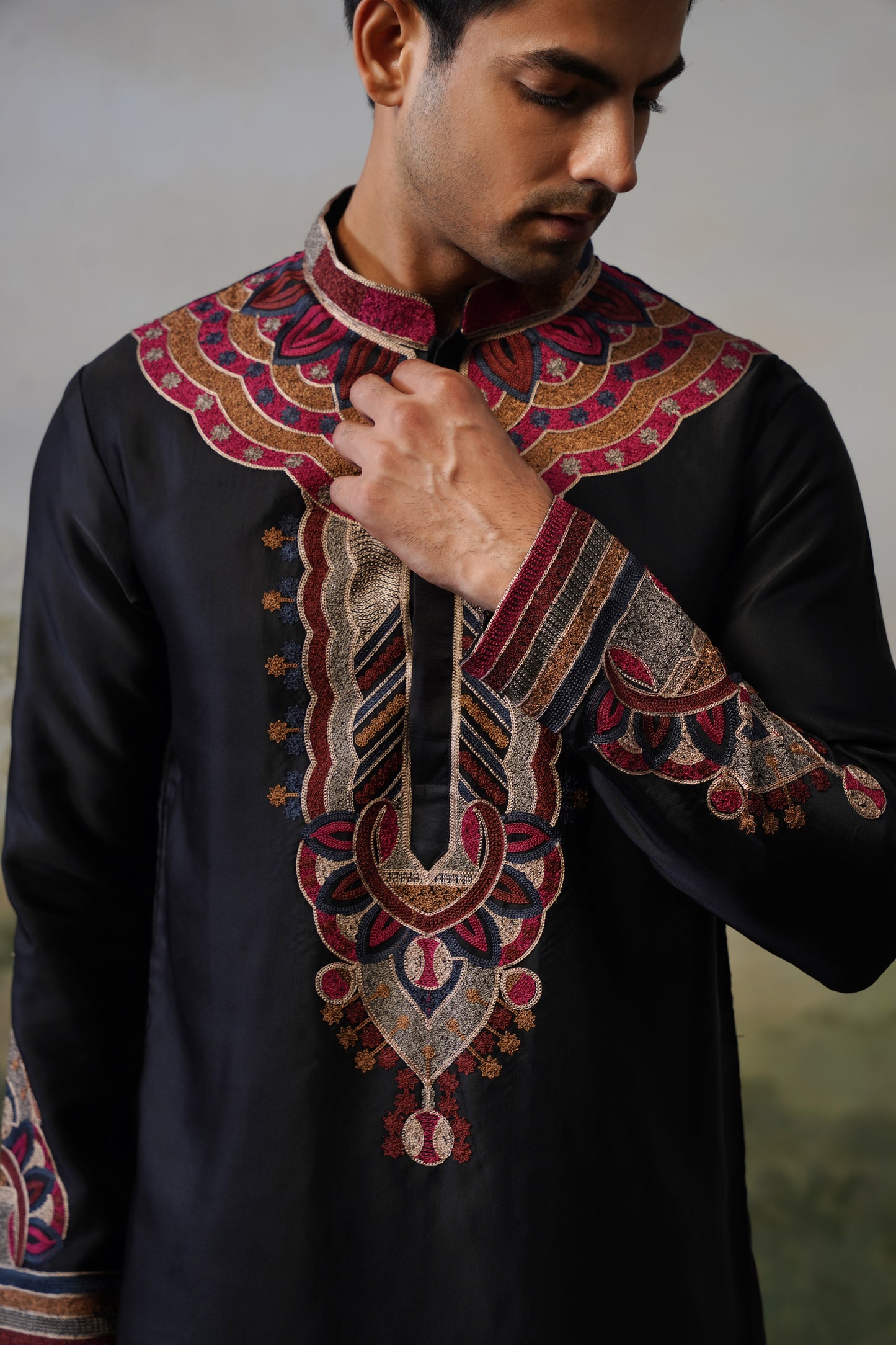 Shahzad Black Threadwork Kurta Set