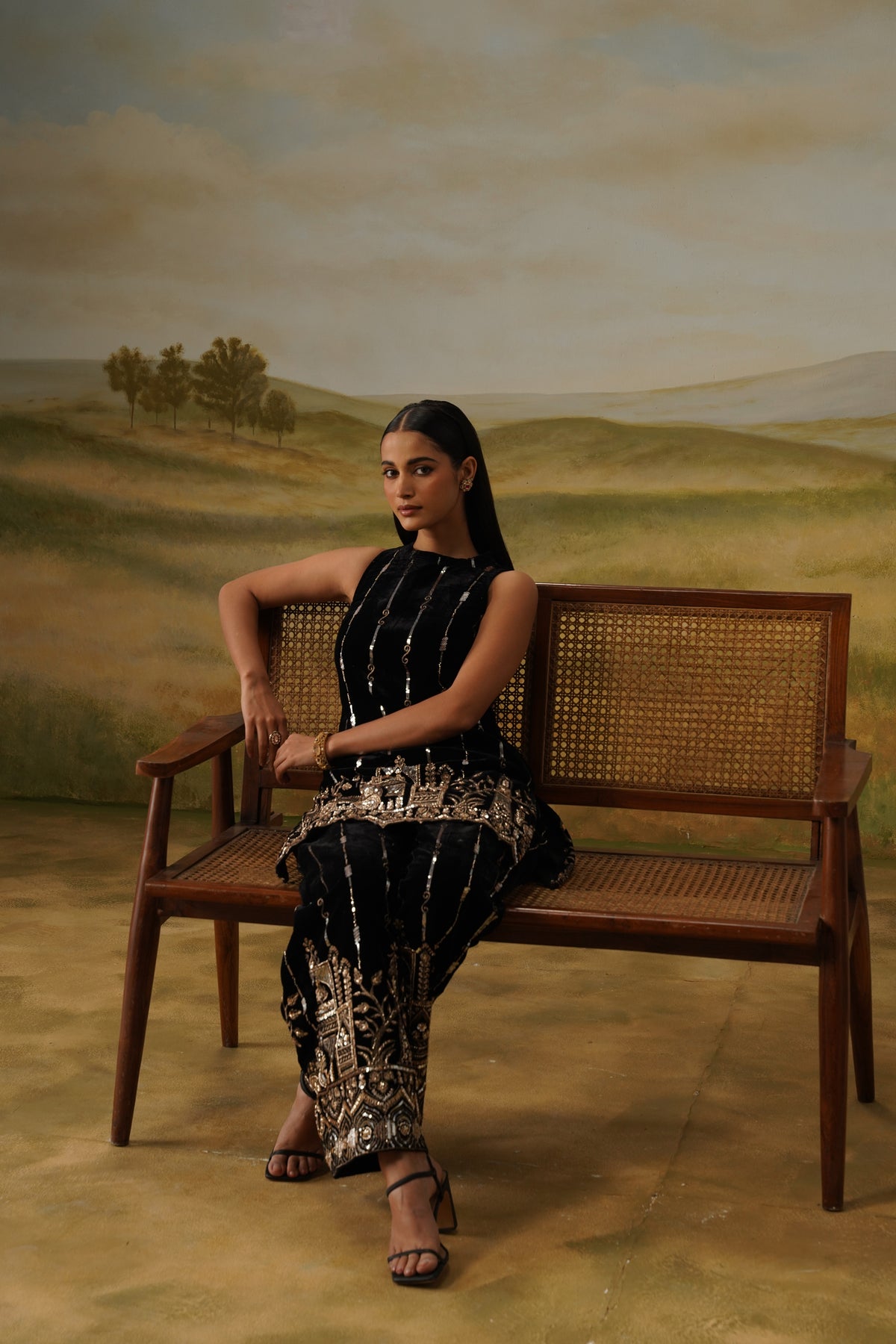 Haveli Black Velvet Bead Embroidered Co-ord