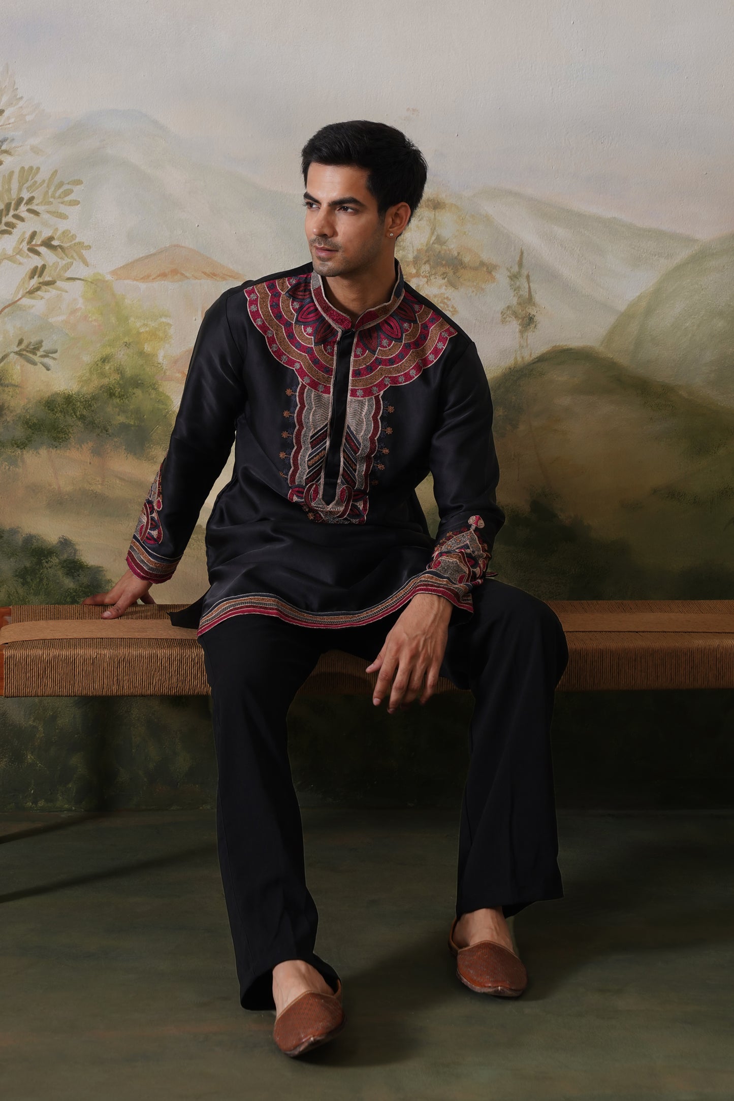 Shahzad Black Threadwork Kurta Set