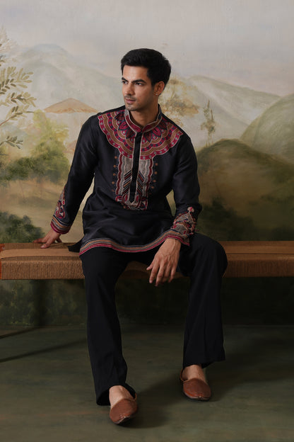 Shahzad Black Threadwork Kurta Set