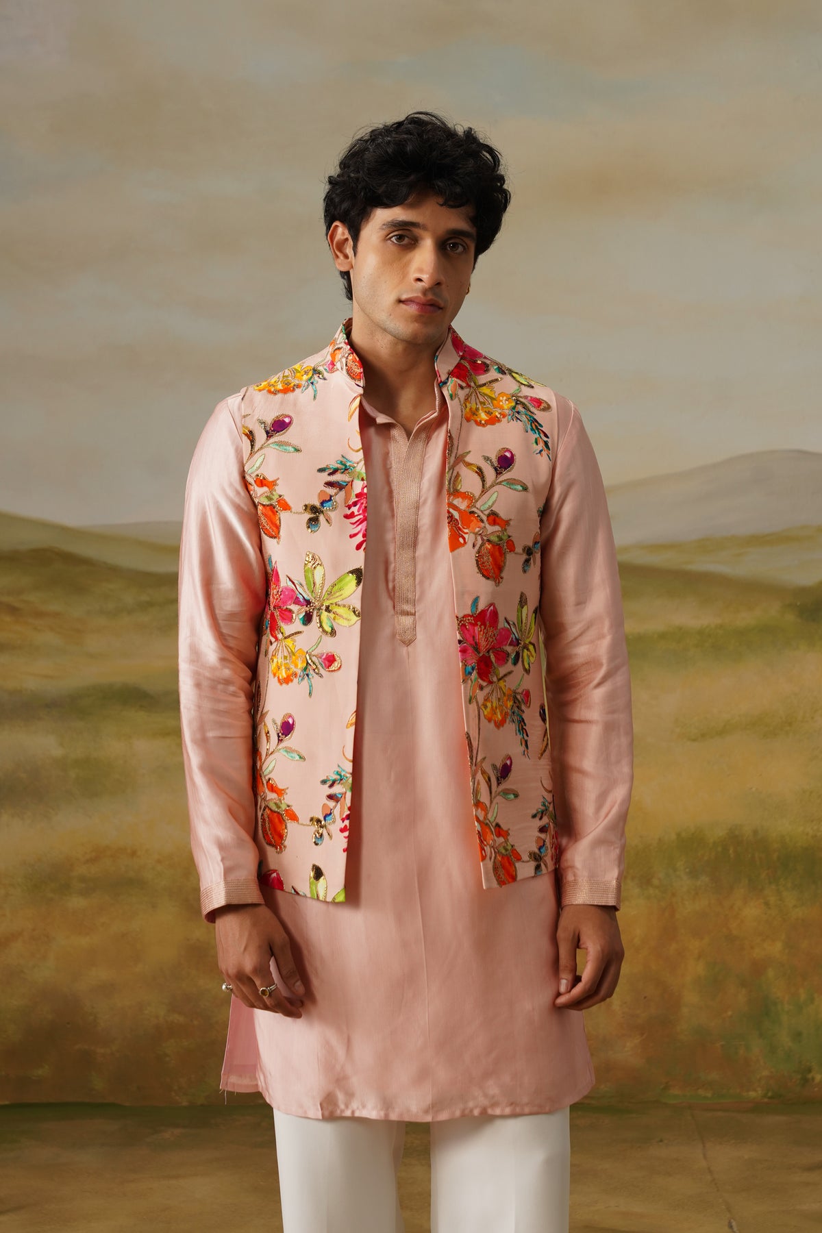 Gulbahar Pink Bead Embroidered Kurta Jacket Set