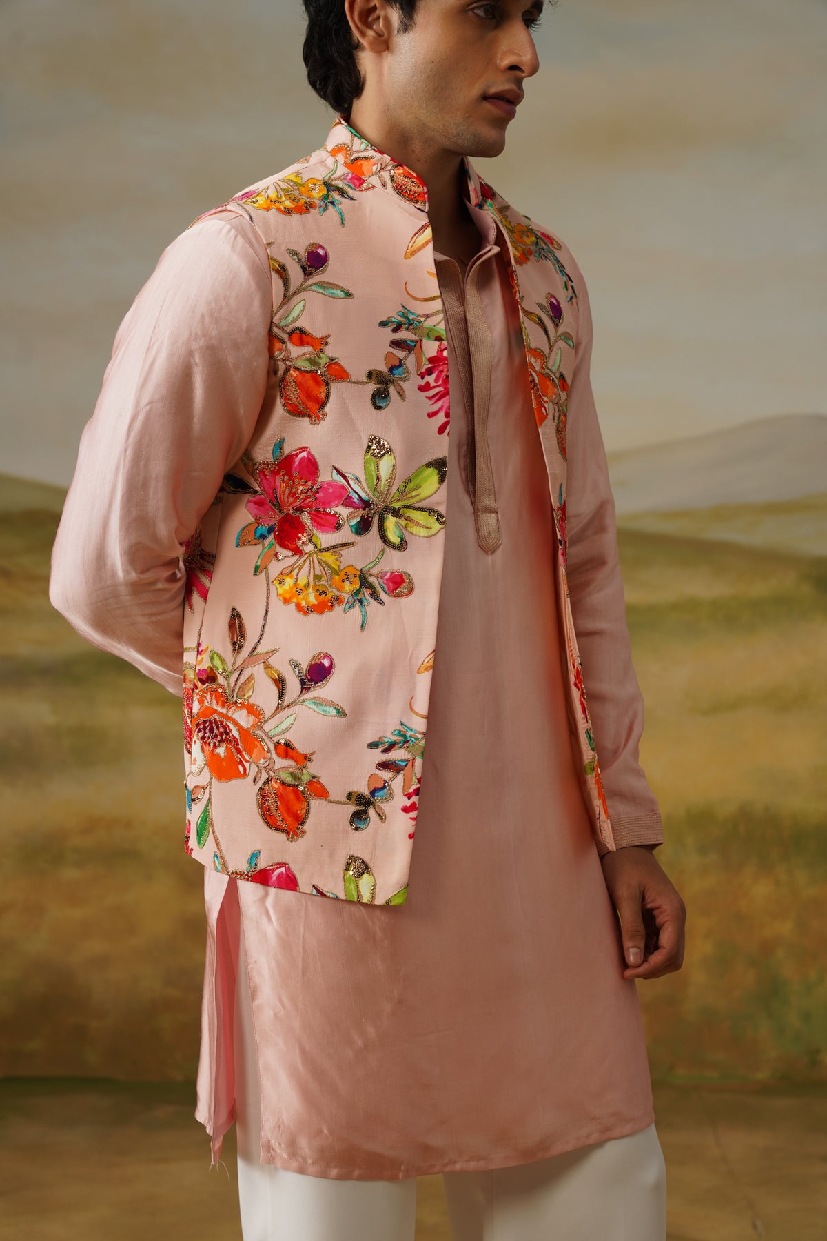 Gulbahar Pink Bead Embroidered Kurta Jacket Set