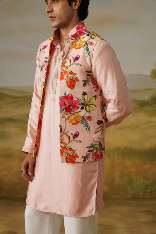 Gulbahar Pink Bead Embroidered Kurta Jacket Set