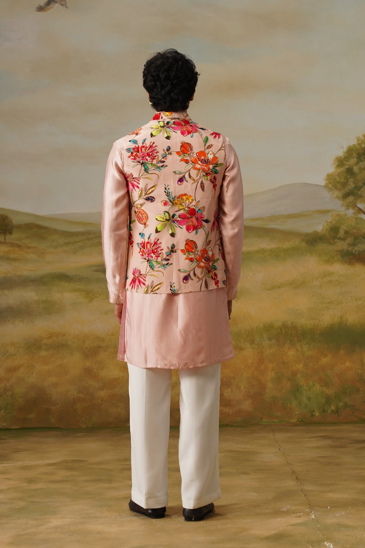 Gulbahar Pink Bead Embroidered Kurta Jacket Set