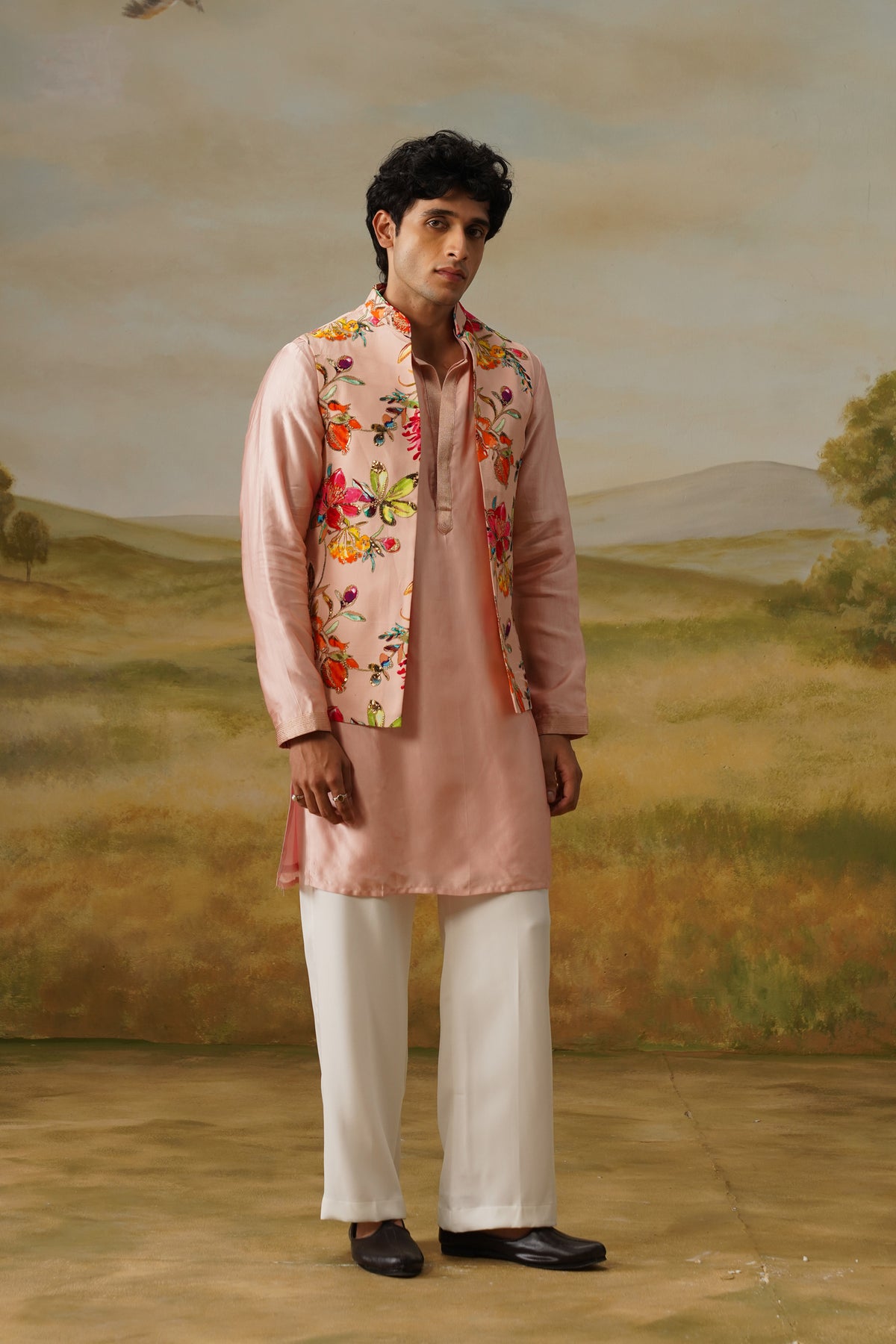 Gulbahar Pink Bead Embroidered Kurta Jacket Set