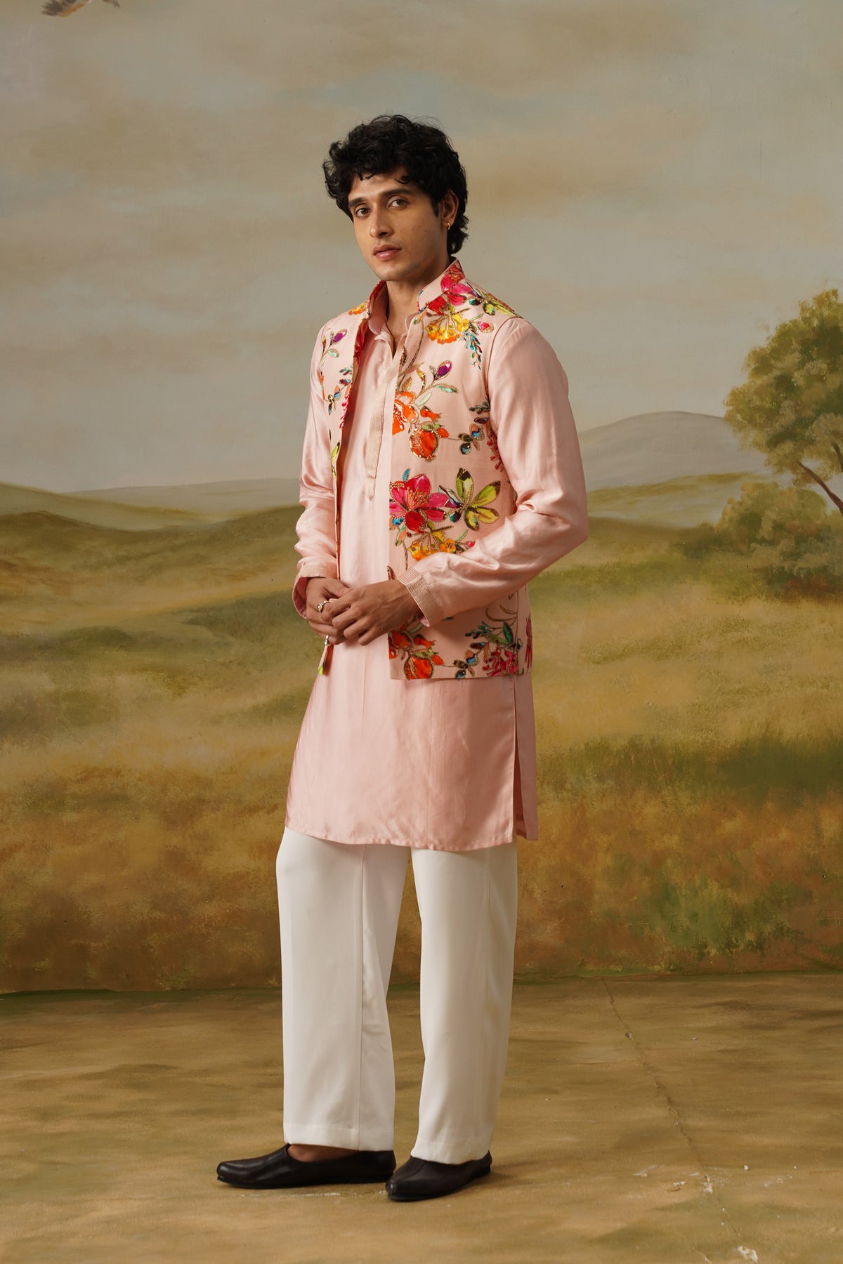 Gulbahar Pink Bead Embroidered Kurta Jacket Set