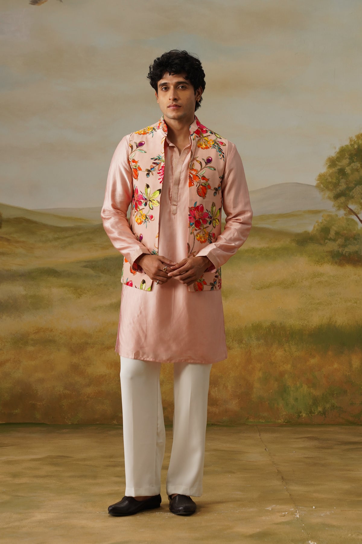 Gulbahar Pink Bead Embroidered Kurta Jacket Set